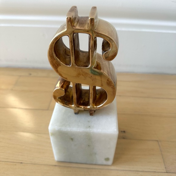 Jonathan Adler Brass and Marble Money Sign Sculpture - Picture 3 of 10
